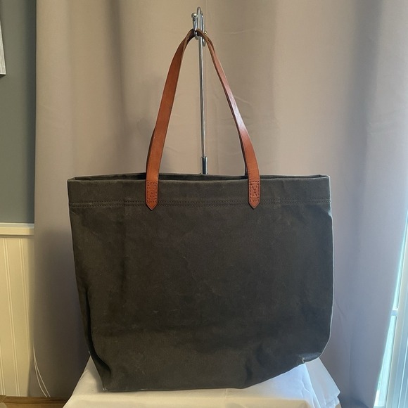 Madewell Large Gray Transport Tote Canvas Travel Tote Bag Purse Leather Straps - Picture 1 of 13